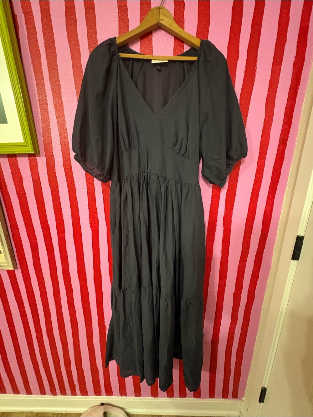 Navy V-Neck Puff Sleeve Maxi Dress - Classic Women’s Dress